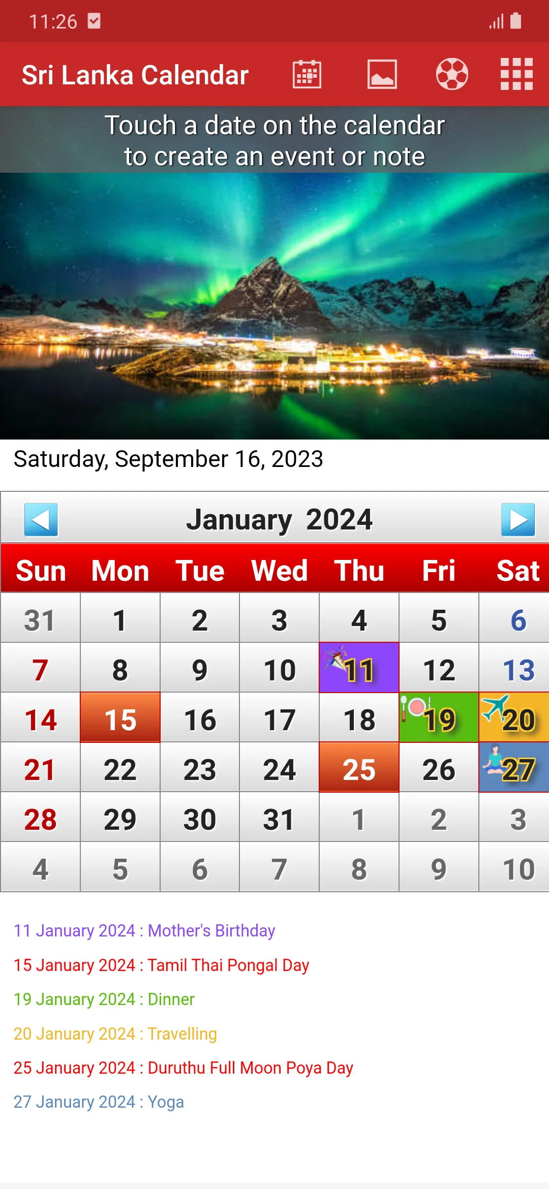 Sri Lanka Calendar 2026 screenshot